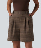 Short de travail ample à carreaux taille haute avec poches