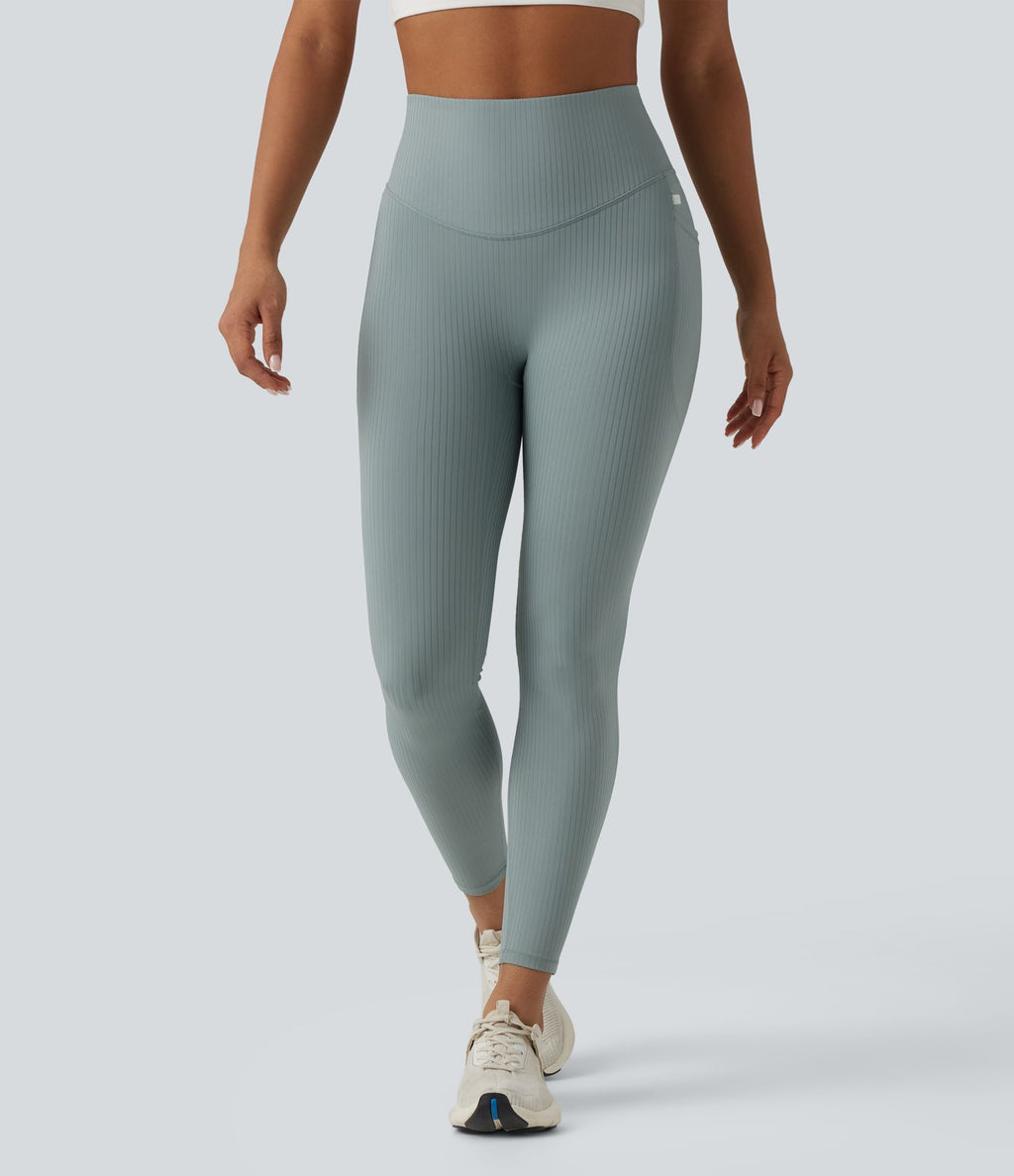Legging taille haute gainant côtelé avec poches