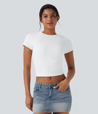 T-shirt baby tee décontracté court ajusté col rond