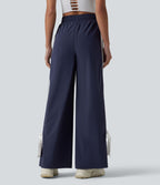 Pantalon large de course taille haute effet frais InstantCool à séchage rapide, color block à rayures avec nœud, cordon de serrage et poches, protection solaire UPF40+