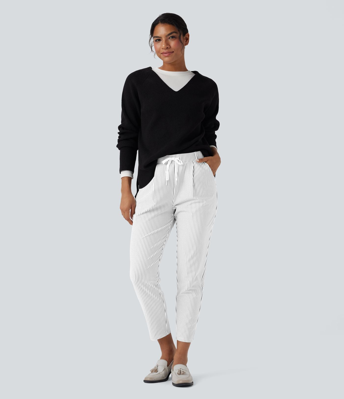 Pantalon Halara Flex™ taille mi-haute à cordon, effet rayé, coupe fuselée avec poches