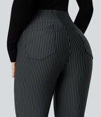 Pantalon de travail Halara Flex™ évasé à rayures, taille haute, avec poches
