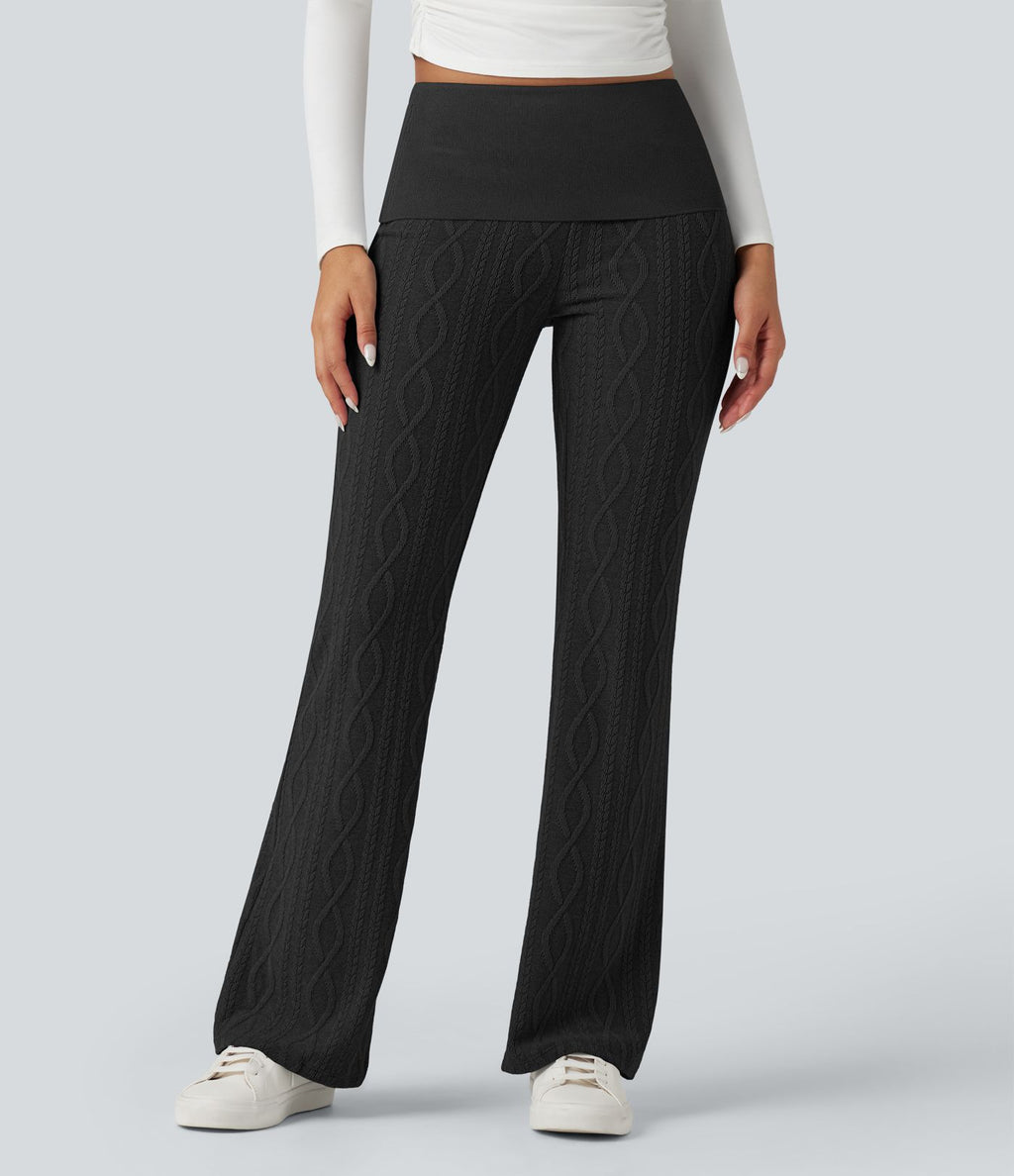 Pantalon décontracté évasé en maille pull taille basse repliable