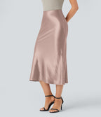 Jupe de midi sirène en satin taille haute avec fermeture éclair invisible