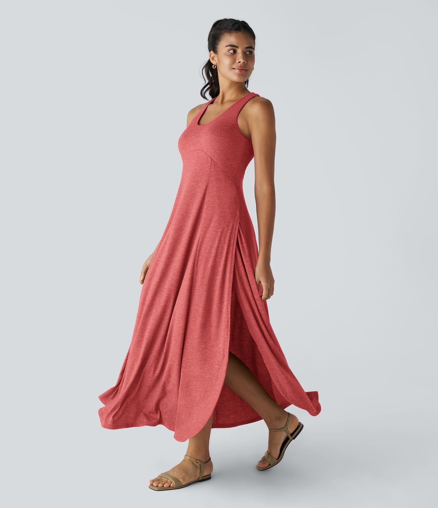 Robe Casual Débardeur Longue Fluide Fendue Dos Nu à Col en U