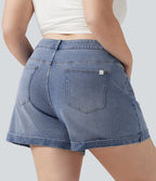 Short jean grande taille Halara Flex™ Denim casual taille mi-haute, ourlets retroussés, avec poches, 12,7 cm