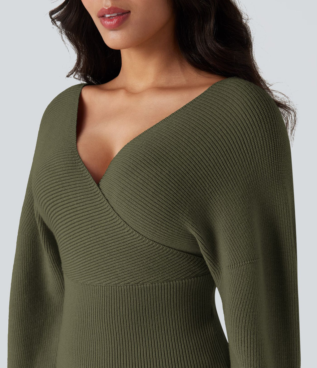 Pull col V manches chauve-souris longues à découpes