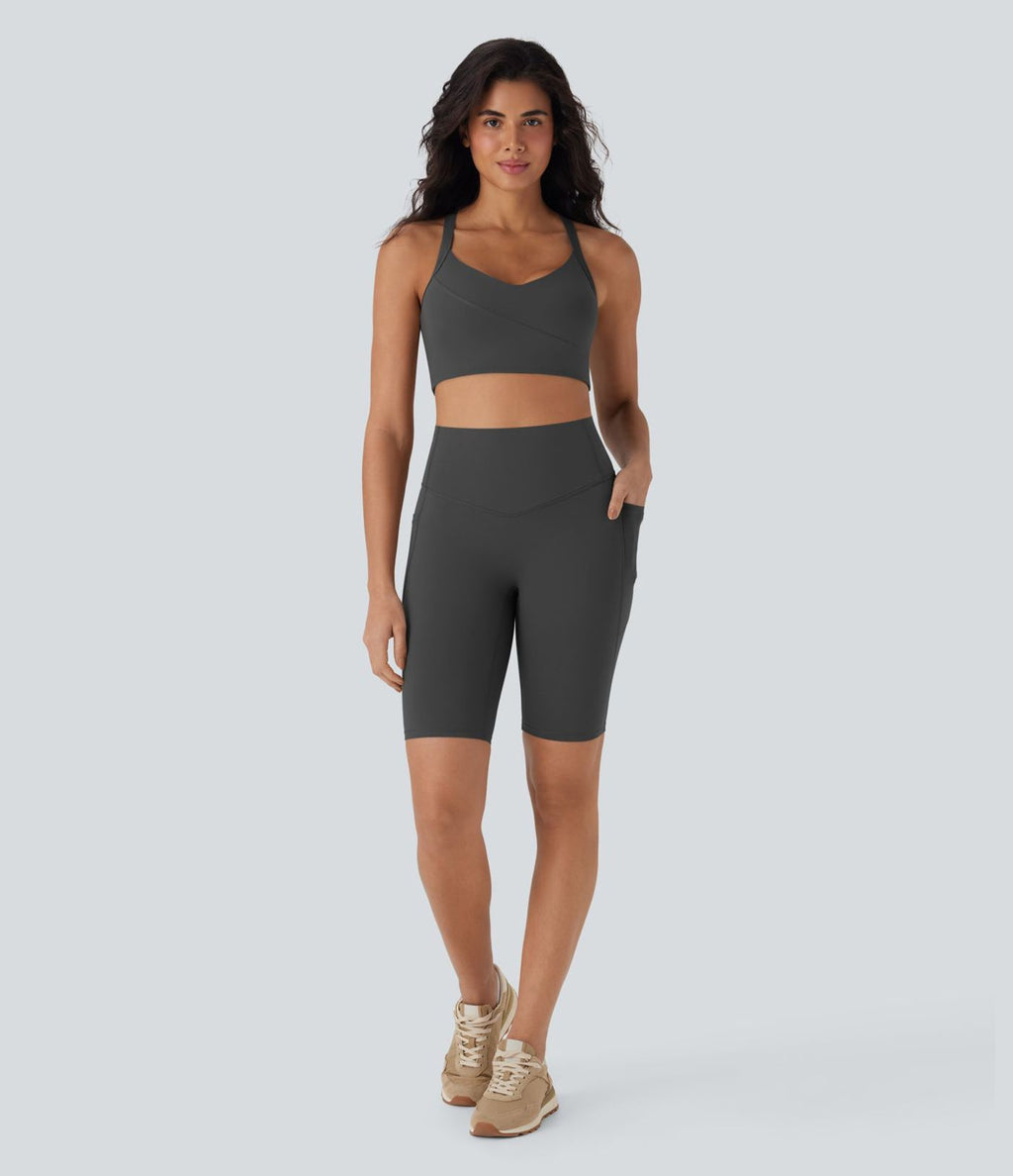 Short cycliste 22,8 cm d'entraînement gainant taille haute avec poches Halara UltraSculpt™