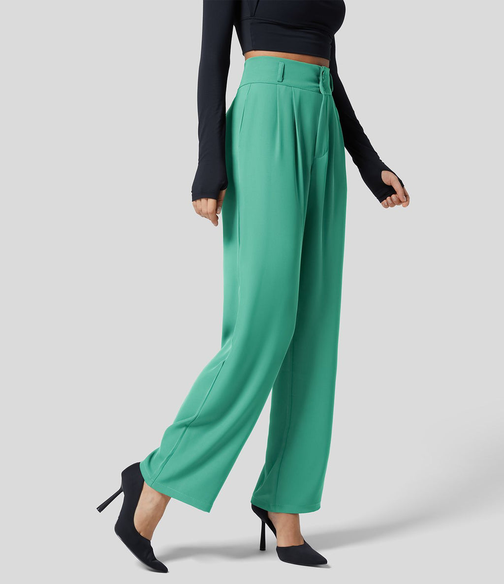 Pantalon de travail Halara Flex™ droit froncé avec poche zippée, taille haute