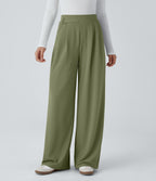 Pantalon taille haute décontracté large en maille gaufrée, avec poches