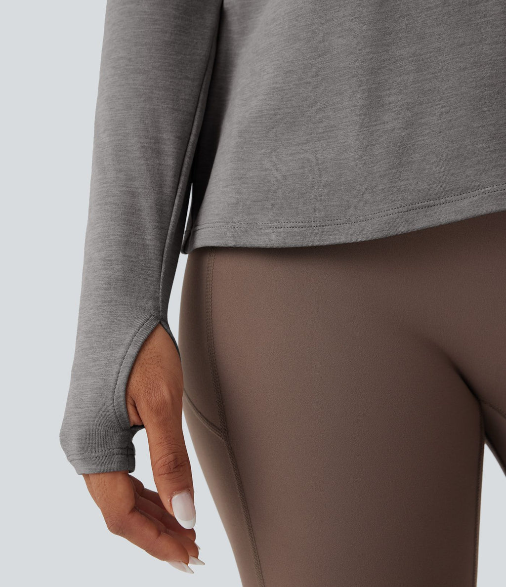 Haut de sport yoga dos nu manches longues avec trous pouces