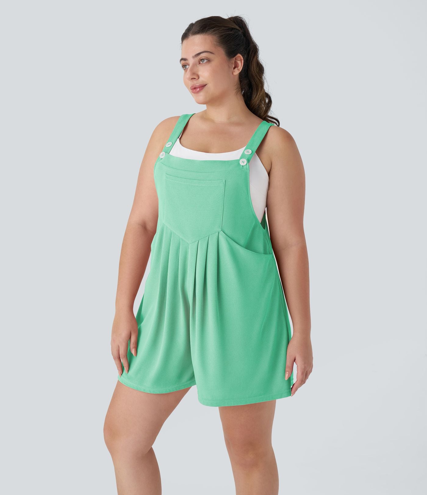 Salopette Casual en Gaufré avec Bretelles Réglables Boutons et Poches Multiples Grande Taille