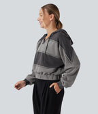 Sweat-shirt de sport patchwork à capuche avec cordon de serrage et manches longues