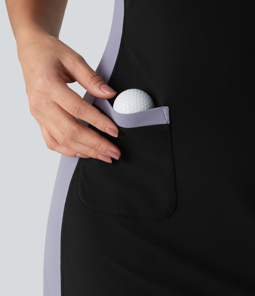 Halara UltraSculpt™ Robe mini de golf sans manches col cheminée color block avec poches