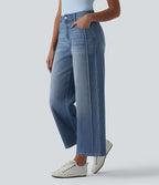 Jean 7/8 baggy décontracté délavé taille haute avec poches Halara Flex™