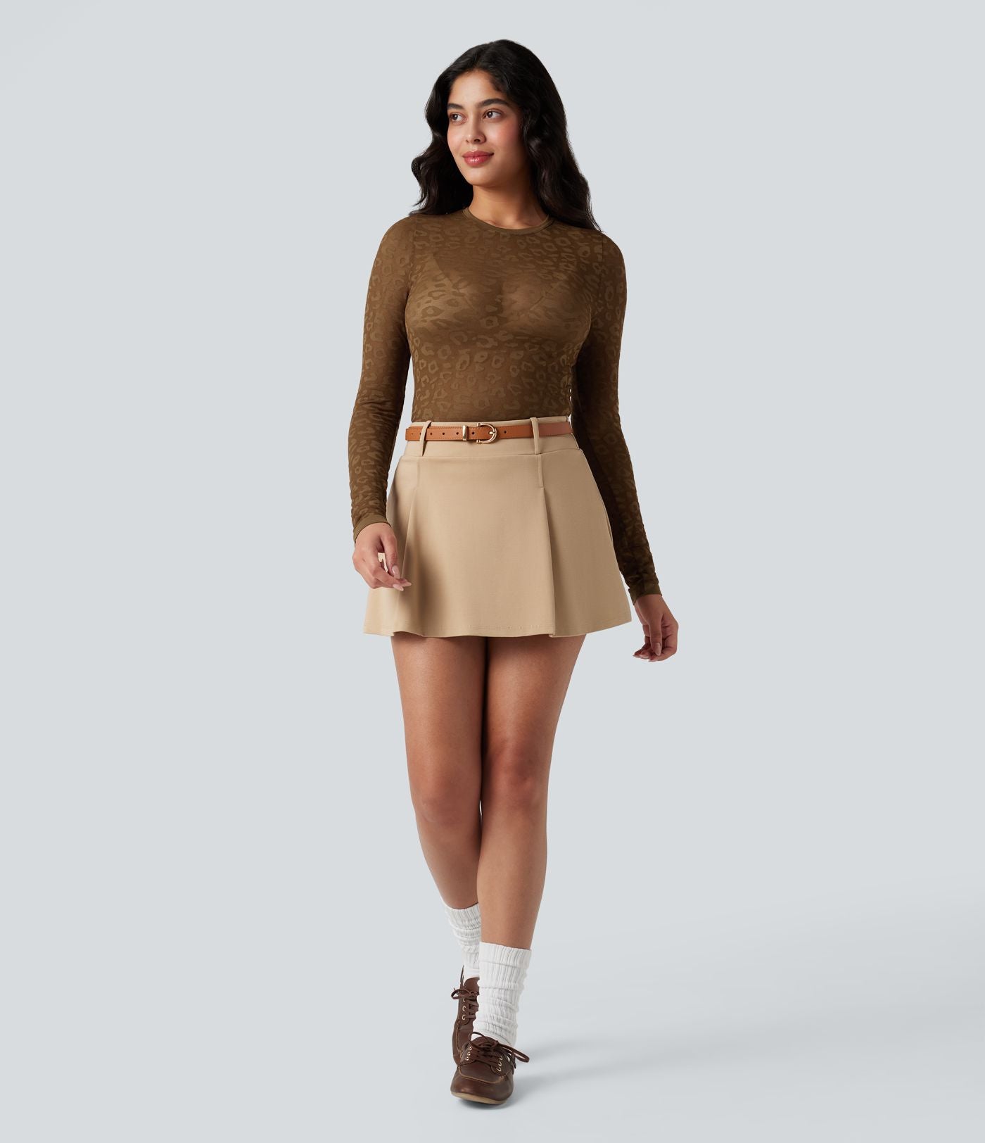Haut de sport col rond imprimé léopard transparent à manches longues sans couture OneForm Seamless Flow