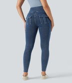 Legging décontracté gainant taille haute effet denim avec poches Halara Flex™