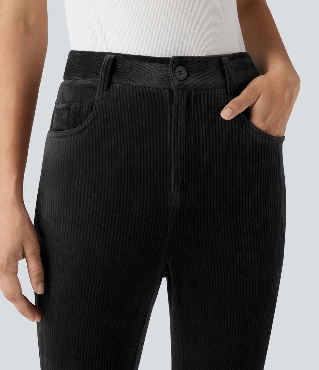 Pantalon velours côtelé taille haute avec poches