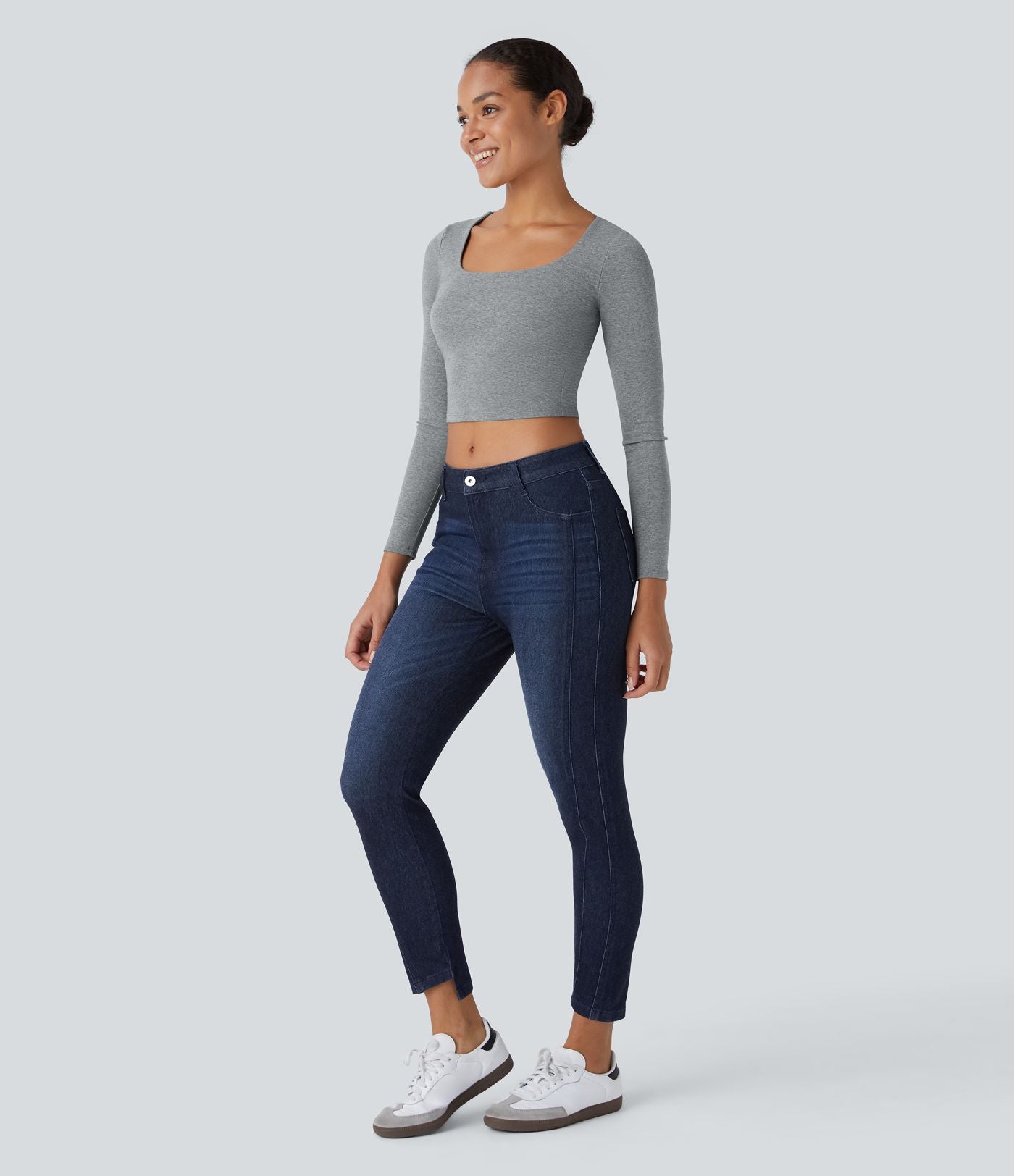 Jean skinny 7/8 décontracté taille basse Halara Flex™ avec poches zippées