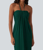 Robe longue dos nu col licou avec nœud et poches