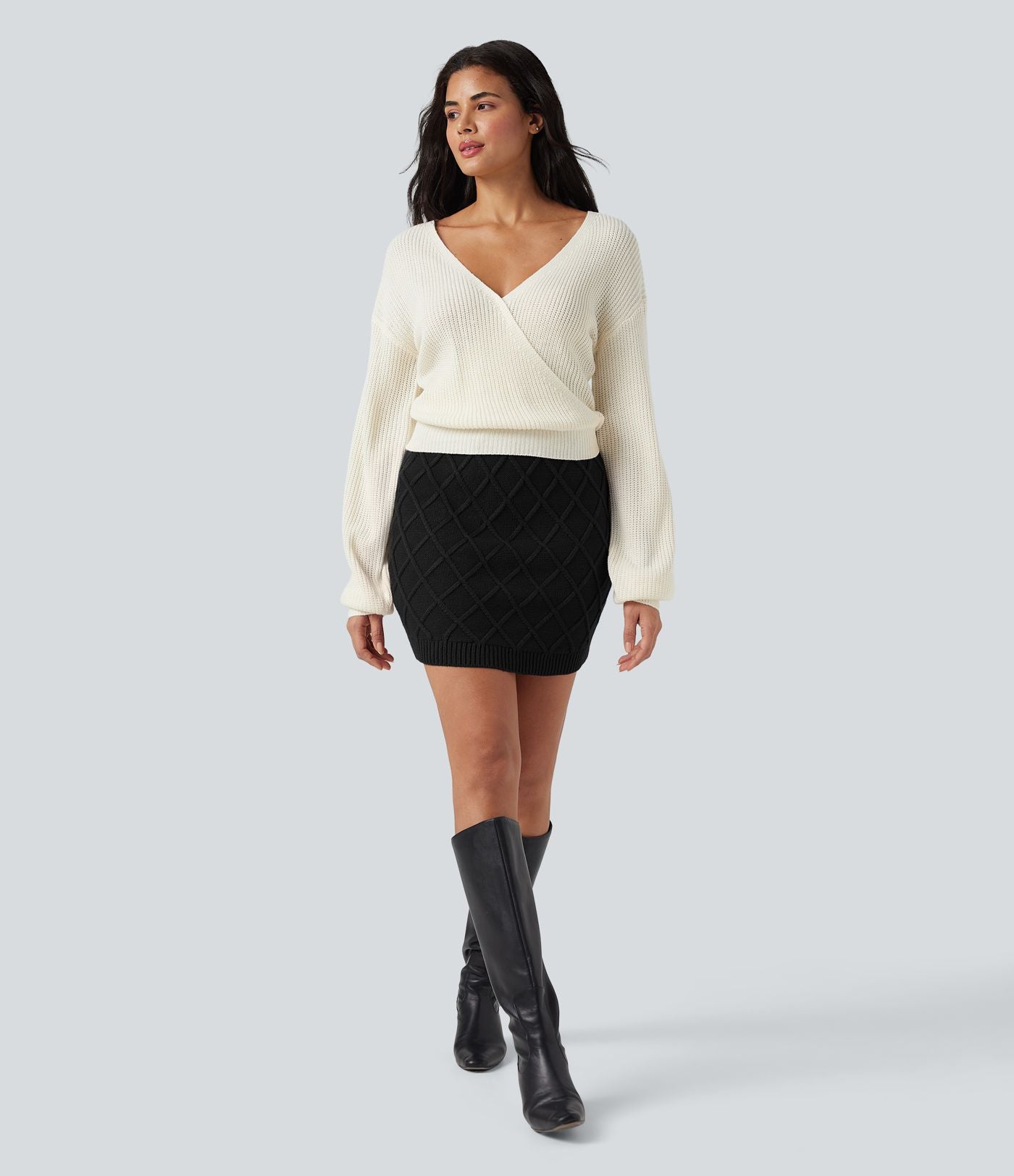 Jupe pull courte moulante taille haute
