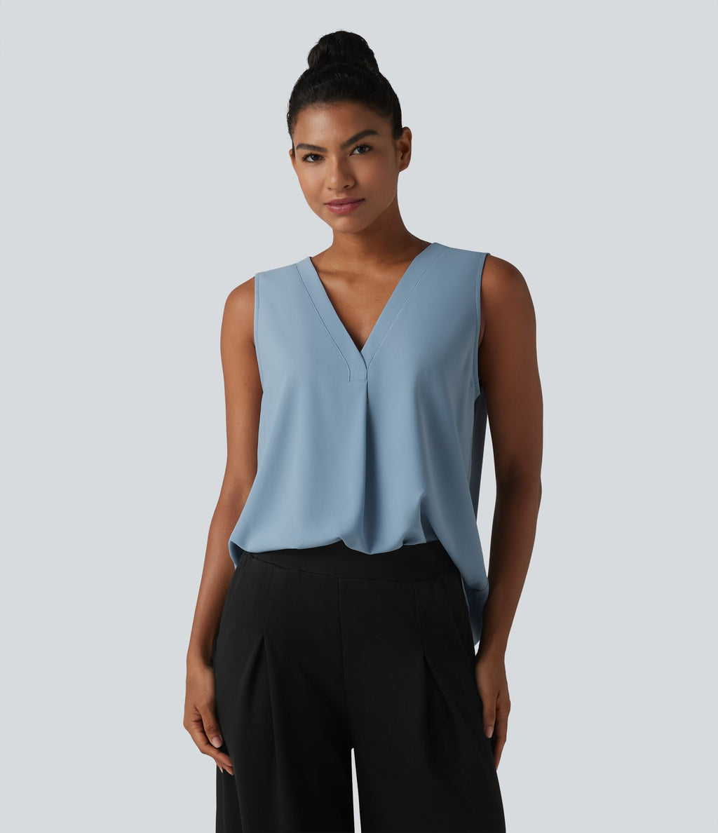 Blouse esprit bureau oversize défroissage facile, sans manches et col V