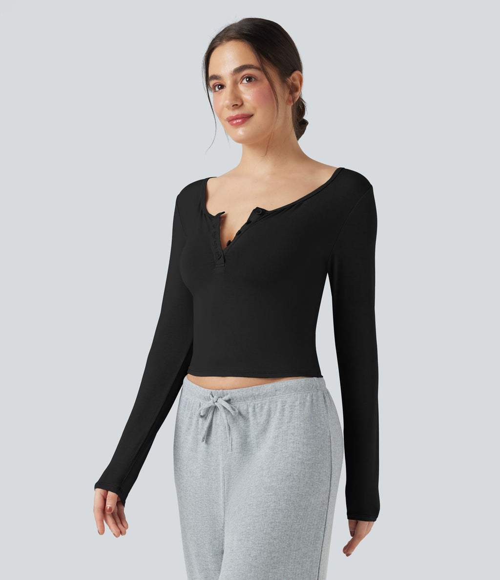 Haut à manches longues et col Henley