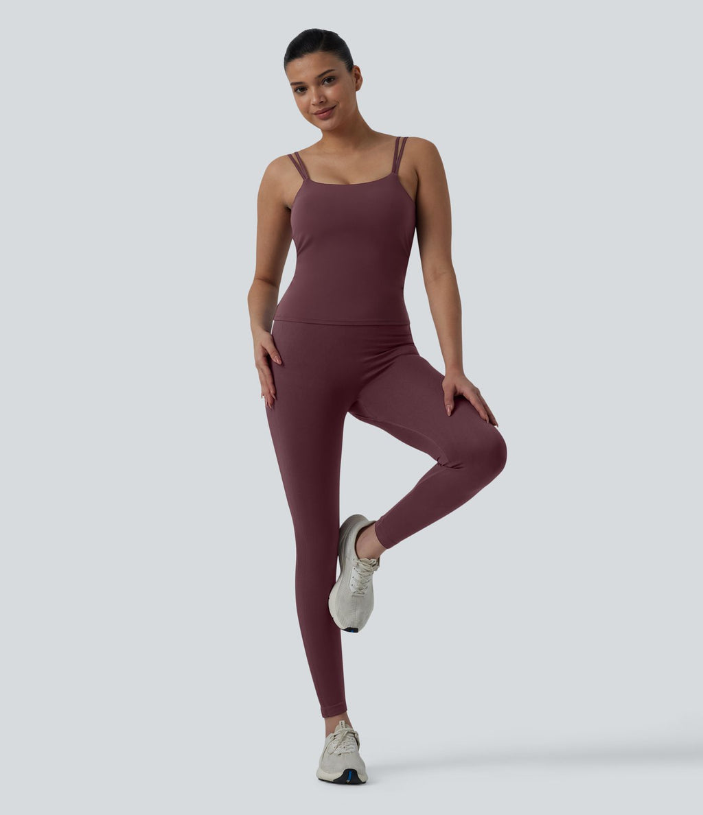 Débardeur court yoga dos nu torsadé doubles bretelles Halara UltraSculpt™ - Longueur allongée