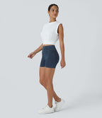 Halara Flex™ Shorts 7,5cm Casual en Denim Tricot Extensible Taille Haute Avec Poches Latérales Arrière