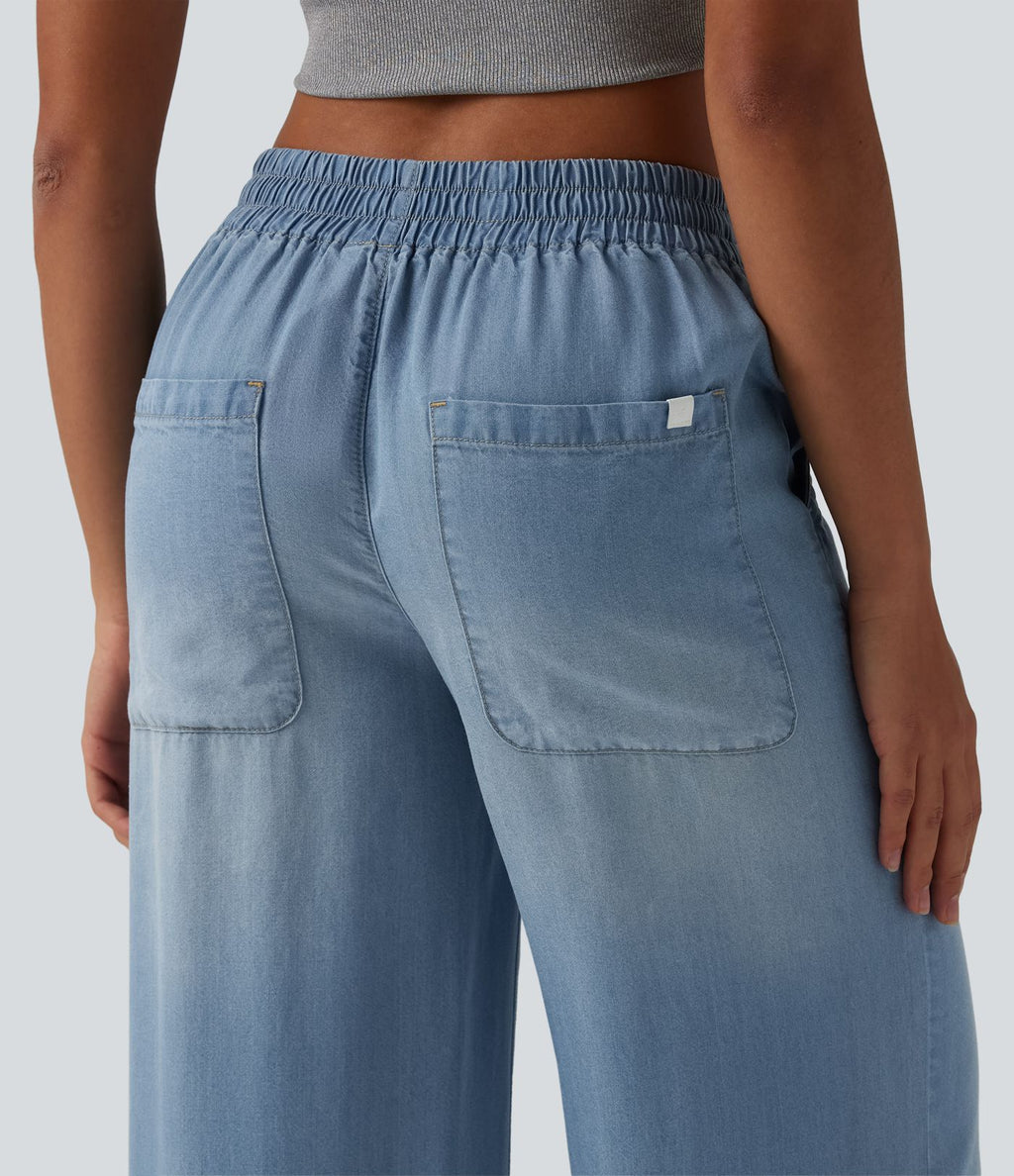 Jean large décontracté taille mi-haute en lyocell drapé avec poches