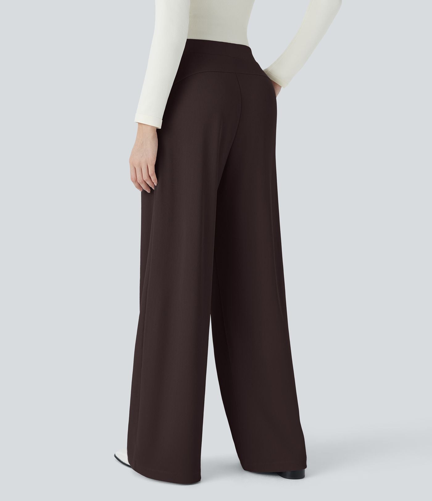 Halara Flex™ Pantalon Tailleur Évasé à Taille Haute Sculptant la Silhouette avec Poches Latérales Micro Waffle