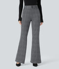 Halara Flex™ Pantalon tailleur évasé à carreaux pied-de-poule, taille haute avec boutons décoratifs et poches latérales