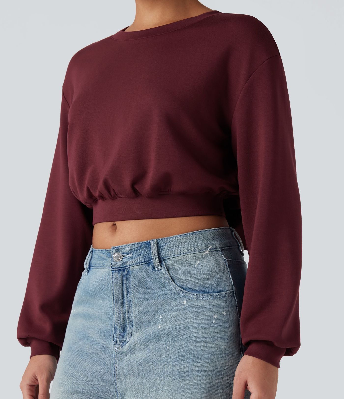 Sweat-shirt décontracté SpacerTek™ court, manches longues, col rond avec nœud dans le dos