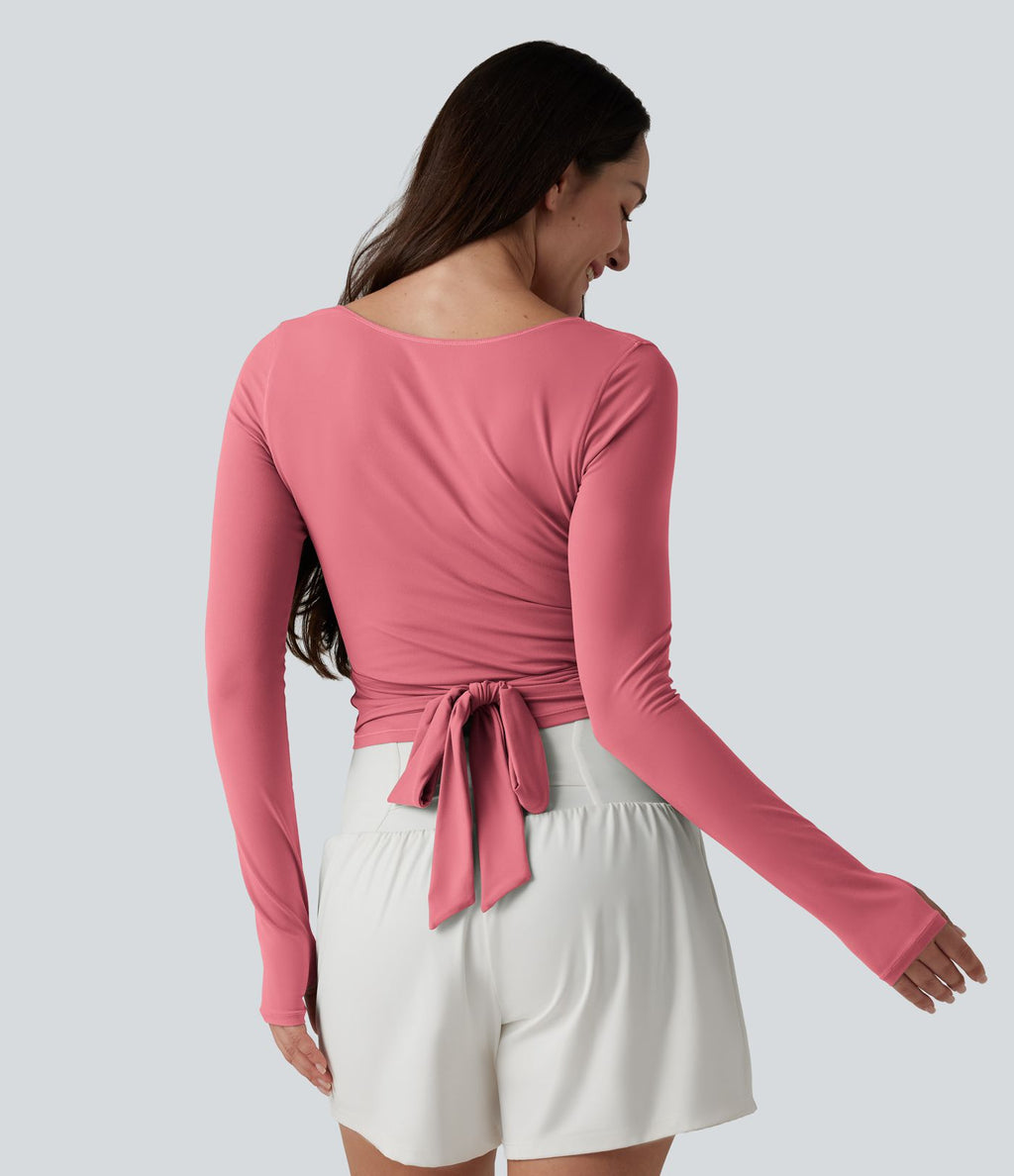 Haut casual SoftlyZero™ cache-cœur à manches longues avec passe-pouces, protection solaire UPF 50+