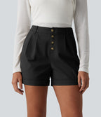 Short chino casual ample coton taille mi-haute à ourlet retroussé avec poches