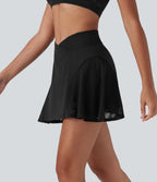 Jupe mini de yoga 2-en-1 SoftlyZero™ Airy croisée taille haute avec dentelle contrastante, à effet frais InstantCool et poche, protection solaire UPF50+