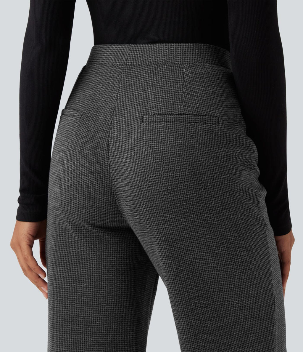 Pantalon tailleur taille haute à coupe droite pied-de-poule avec poches Halara Flex™