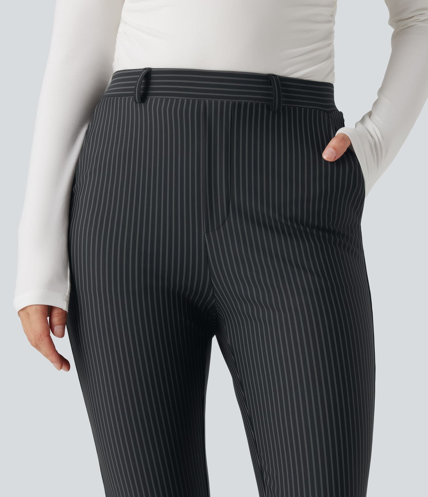 Pantalon de travail Halara Flex™ skinny à rayures, taille haute, avec poches