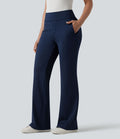 Pantalon tailleur évasé taille mi-haute à rayures, avec poches