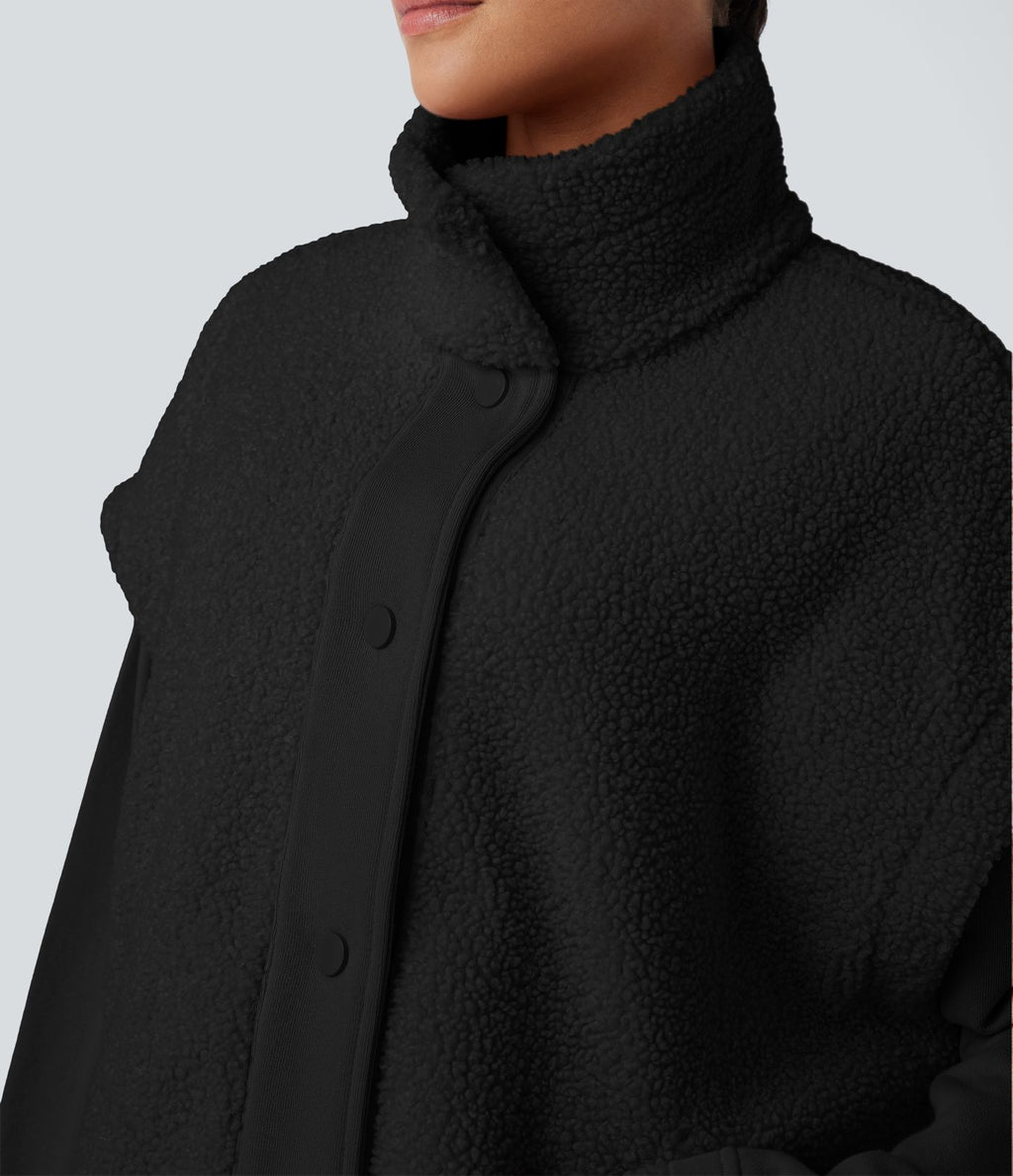 Veste Sherpa 2-en-1 col montant avec nœud et poches