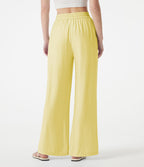 Pantalon large 2-en-1 casual en mélange de lin taille haute avec cordon et poches