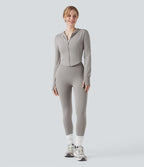 Veste yoga à capuche zippée à manches longues avec passants pouces et ourlet arrondi sans couture OneForm Seamless Flow