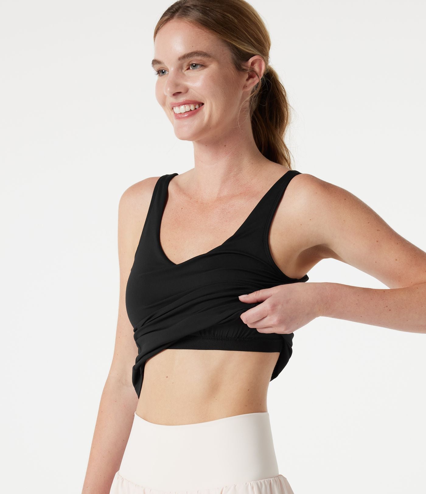 Débardeur de running col V avec brassière intégrée - Coupe longue