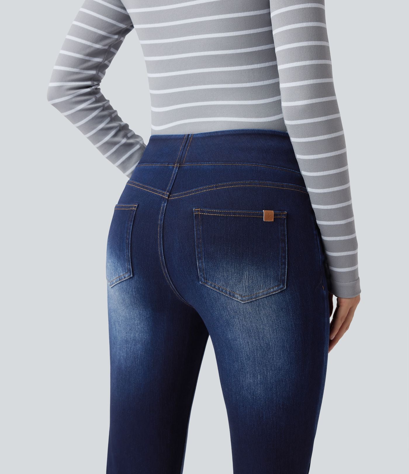 Halara Flex™ Jean bootcut décontracté extensible délavé taille haute à poches multiples