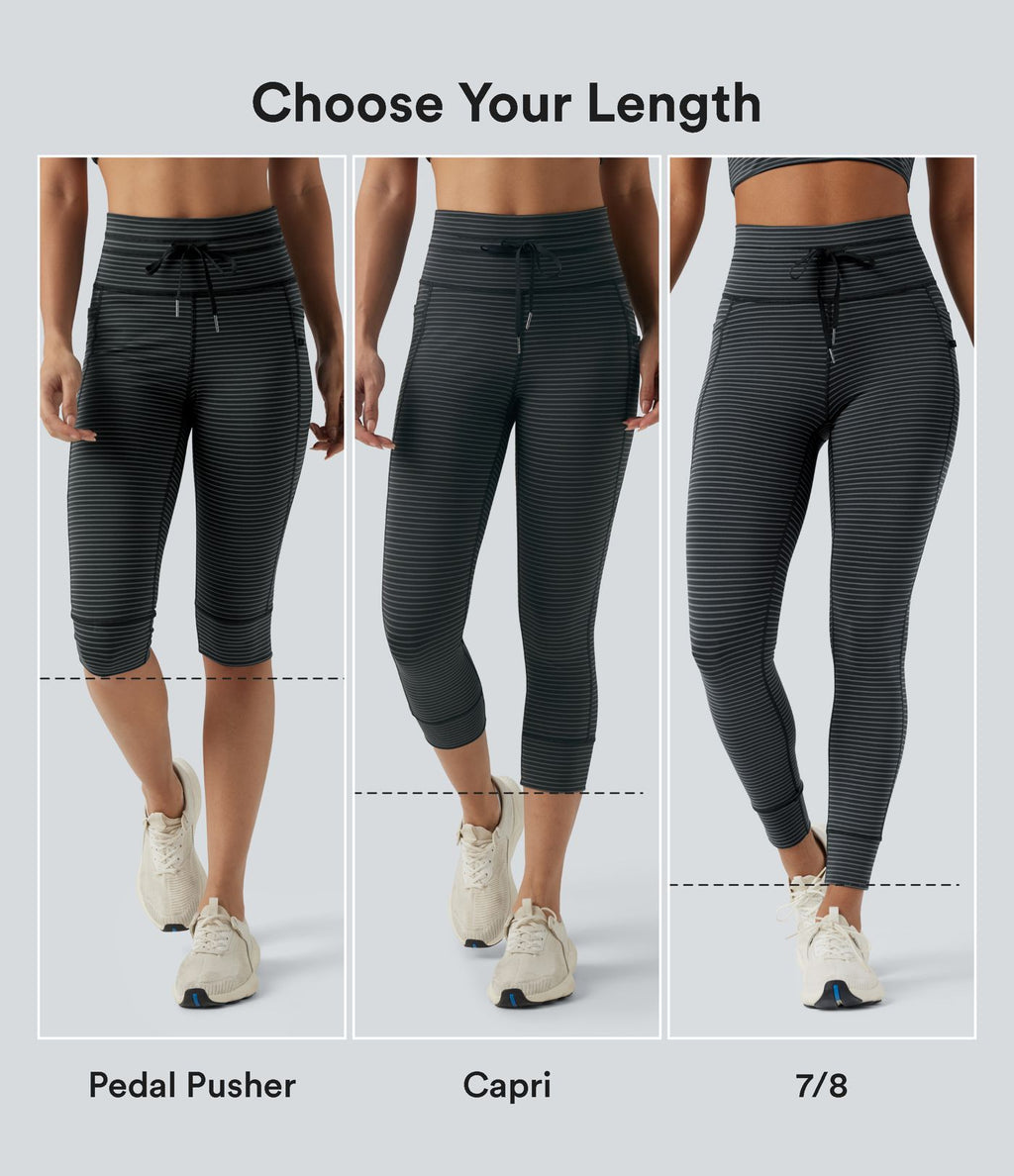 Legging de yoga rayé taille haute avec cordon de serrage et poches