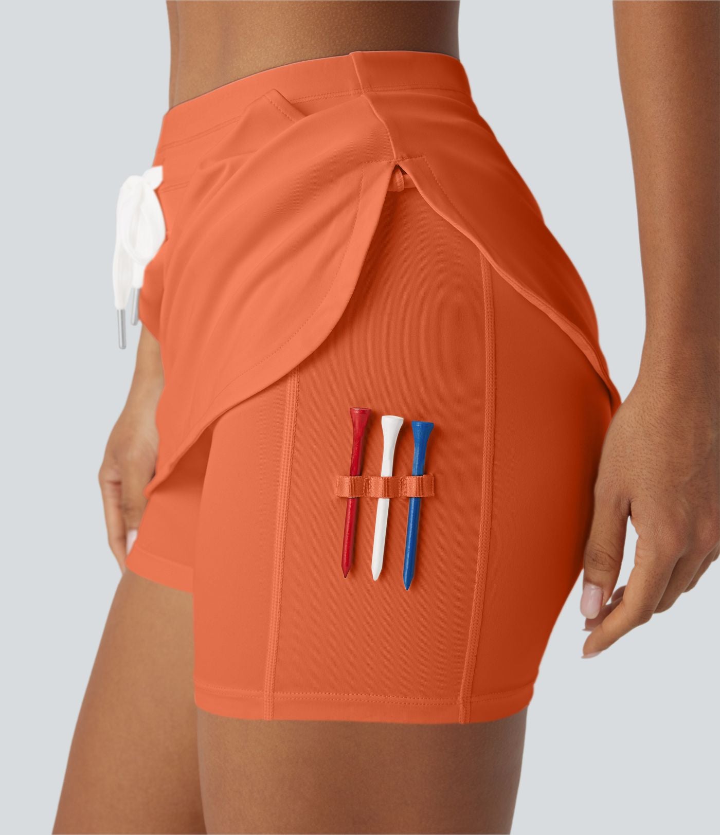 Softlyzero™ QuickDry Jupe de golf courte deux-en-un à taille haute avec poches latérales, ourlet arrondi, cordon de serrage - Poche pour tee de golf