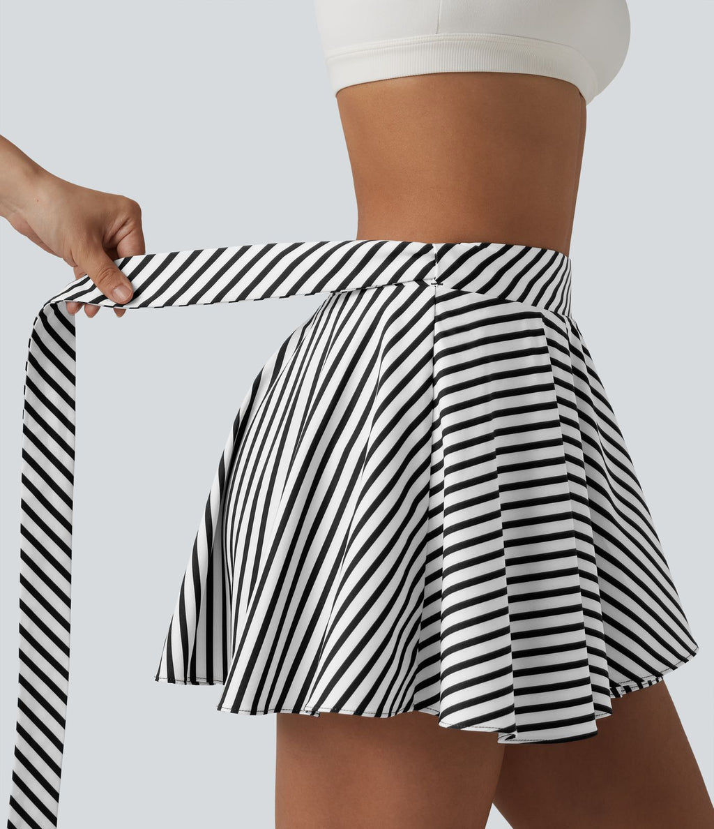 Jupe tennis mini fluide 2-en-1 taille haute imprimé léopard avec liens latéraux et poche