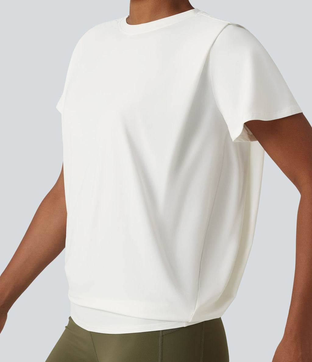 Haut de sport col rond manches courtes effet frais InstantCool avec fronces, protection solaire UPF50+