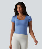 OneForm Haut de sport de yoga sans coutures col carré manches courtes soutien-gorge intégré