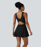 Softlyzero™ Airy Robe Sport de danse courte 2-en-1 avec dos nu croisé, encolure en U et poches latérales